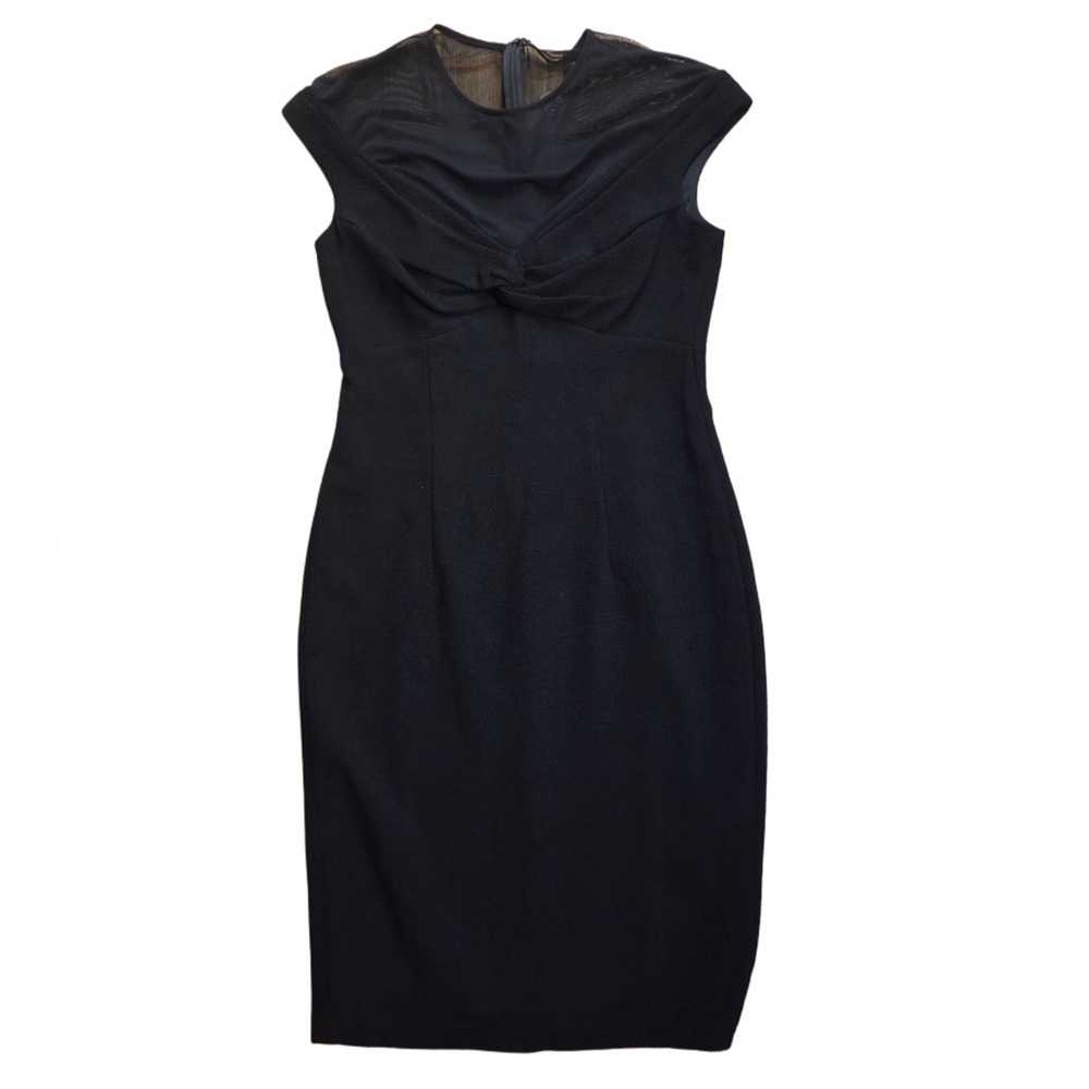 David Meister Classic Black Midi Dress Mesh Accents, Body Con Fit!